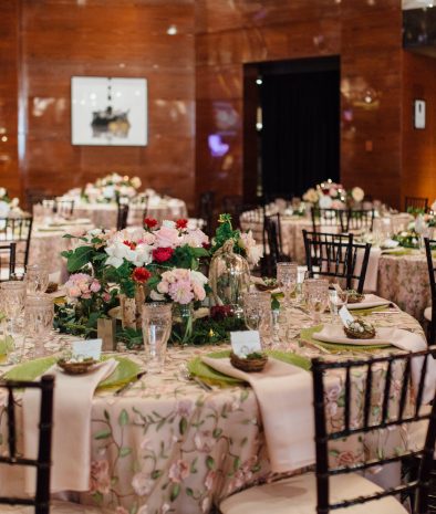 wedding table with floral arrangement